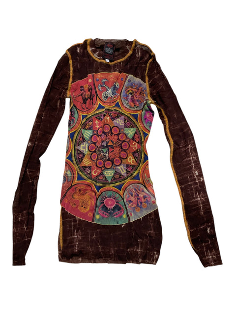 JPG Burgundy Astrology Print Mesh Long Sleeve