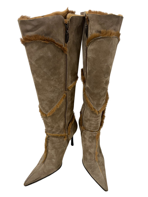 Cesare Paciotti Beige Suede Fur Boots