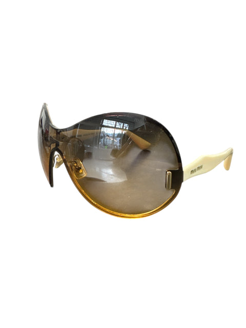 Miu Miu Mask Beige Temples Sunglasses