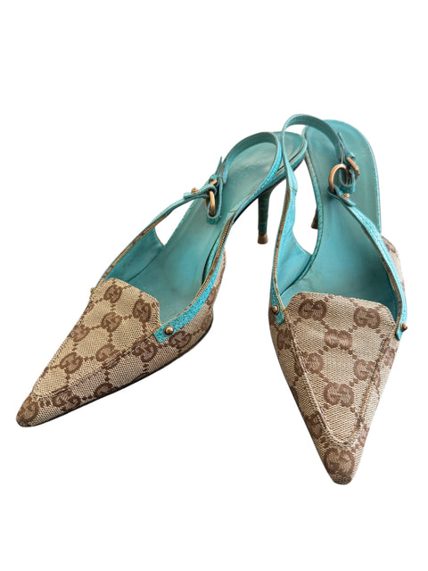 Gucci Turquoise Canvas Mules