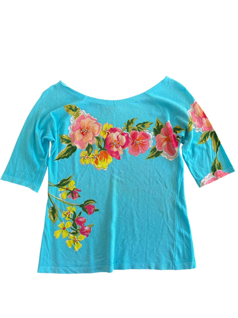 Blumarine Turquoise Flowers Print Top