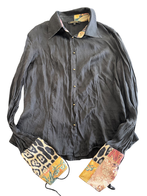 Roberto Cavalli Black Snake Button Shirt