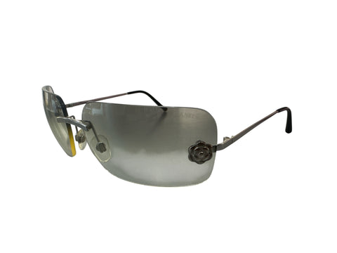 Chanel Grey Transparent Silver Flower Sunglasses