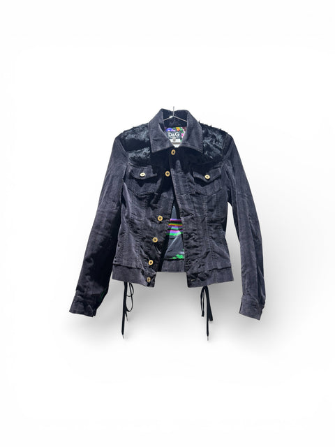 Dolce & Gabbana Velvet Fur Black Jacket