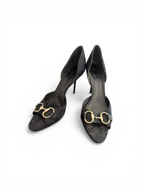 Gucci Horsebit Black Monogramme Mules