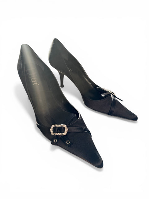 Dior Satin Black Rhinestone Heels