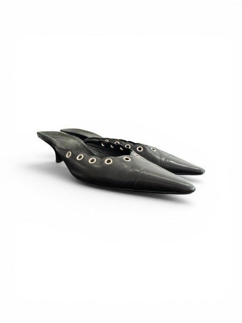 Mules Black Leather Heels Details Rivet T.39/5