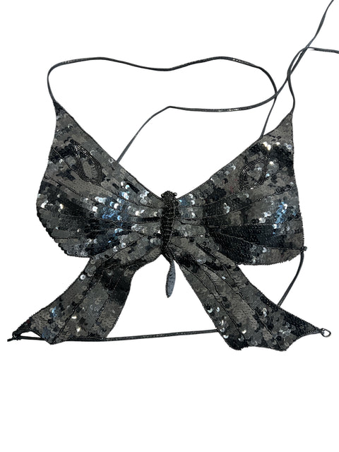 Vintage Black Butterfly Sequin Top