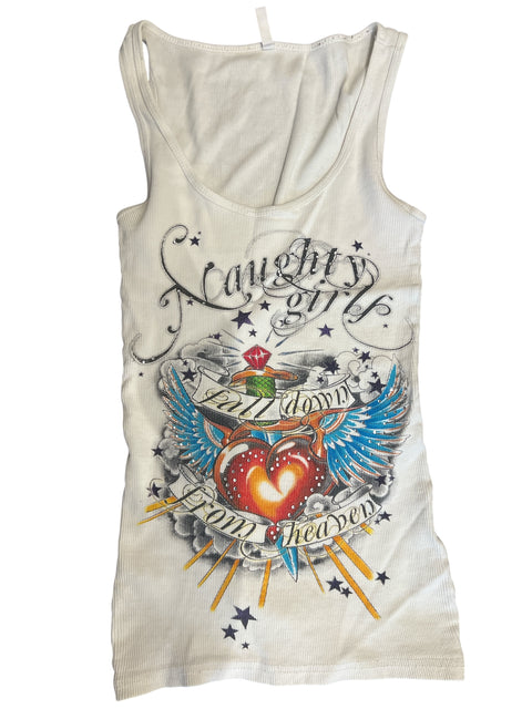 Vintage White "Ed Hardy" Style Print Tank Top