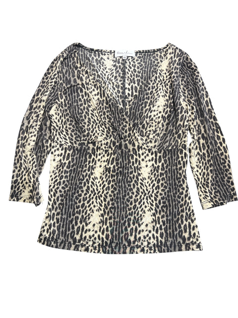 Vintage Leopard V Collar Long Sleeve