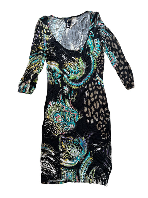Just Cavalli Black Green Print Long Dress