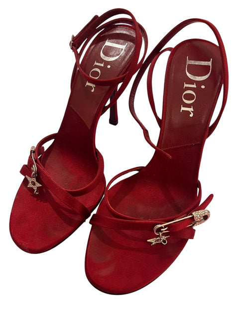 Dior Red Satin Pin Details Heels