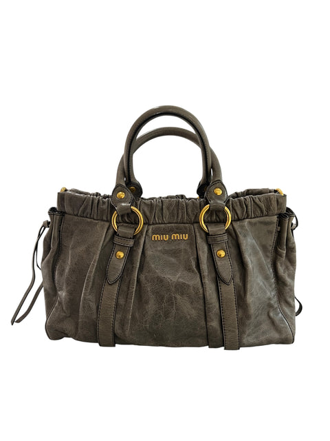 Miu Miu Vitello Grey Leather Two Way Bag