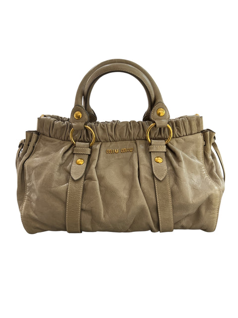 Miu Miu Vitello Sage Green Leather Two Way Bag