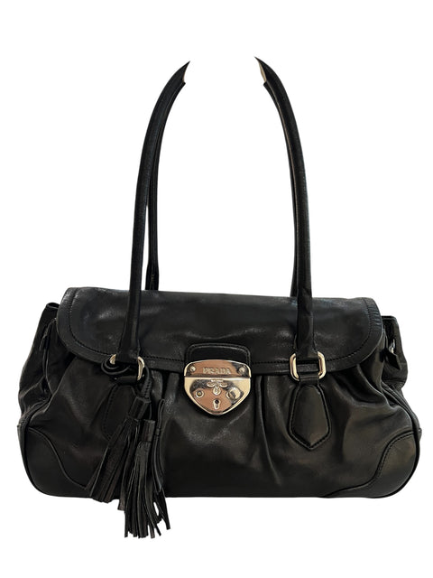 Prada Sound Lock Black Leather Shoulder Bag