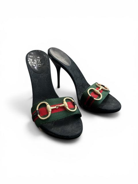 Gucci Horsebit Black Monogramme Mules