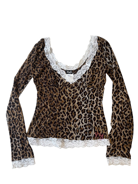 Dolce & Gabbana Mesh Leopard White Lace Long Sleeve