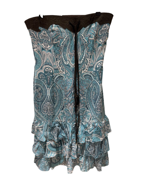 Escada Strapless Silk Blue Print Dress
