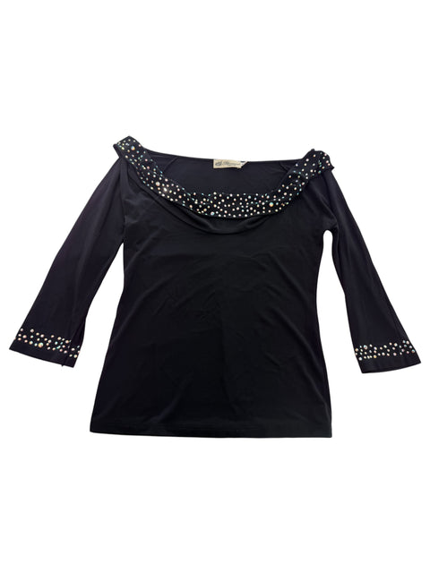 Blumarine Strass Mid Sleeves Black Top