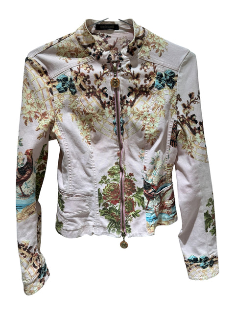 Roberto Cavalli Pink Denim Print Jacket