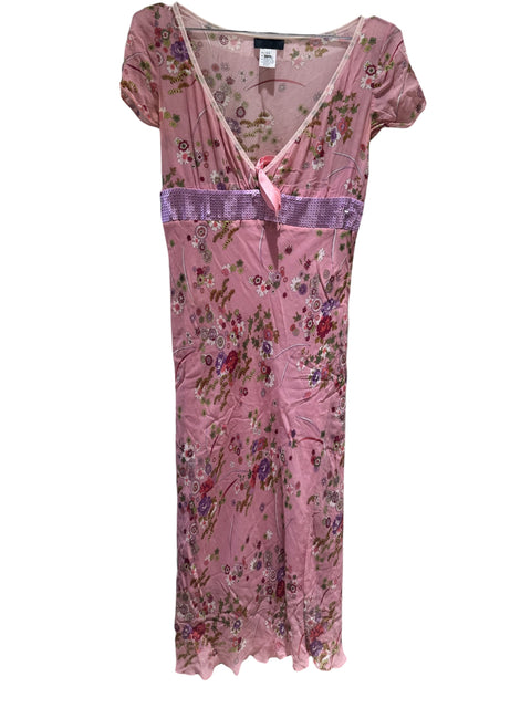 VDP Long Pink Flowers Silk Dress