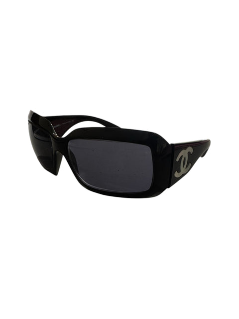 Chanel Black CC White Pearl Logo Sunglasses