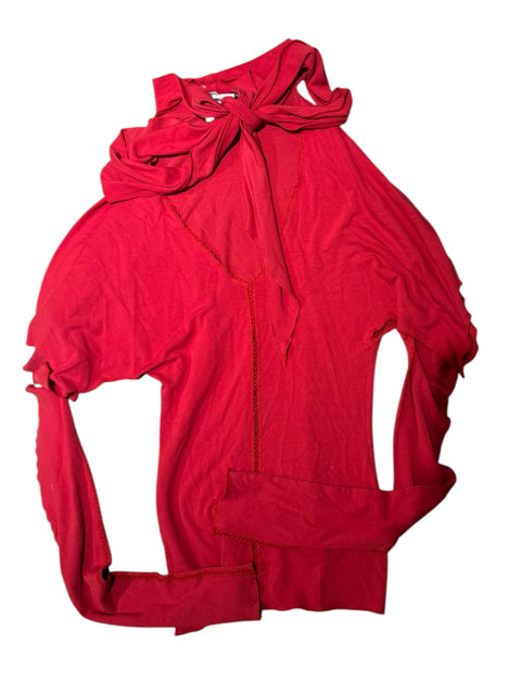 Patrizia Pepe Red Long Sleeves Bow Top