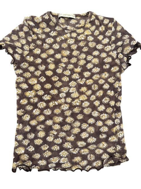 Phard Brown Mesh Marguerite Print Top