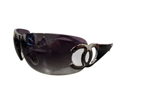 Chanel Black Dark Silver Logo Mask Sunglasses
