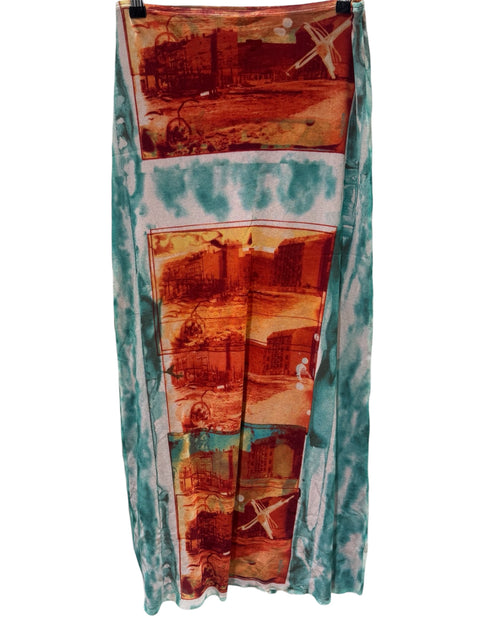 JPG Mesh Orange/Blue Print Long Skirt