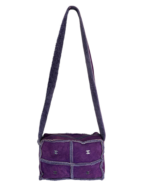 Chanel Shoulder Bag Mouton Purple Silver CC Details