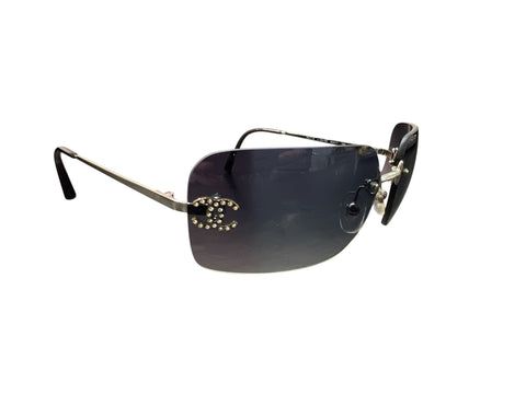 Chanel Dark Blue Rhinestone Logo Sunglasses