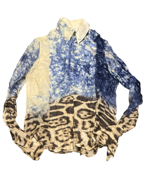 Roberto Cavalli Blue Leopard Print Silk Shirt