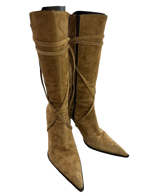 Vintage Camel Suede Leather Lace Boots