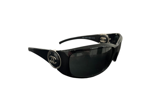 Chanel Black Silver Logo Sunglasses