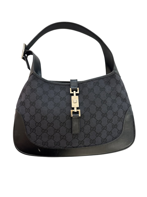 Gucci GG Canvas Jackie Shoulder Bag Black Silver