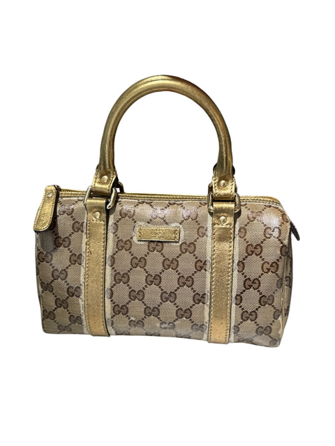 Gucci GG Crystal Mini Hand Bag Croated Canvas Beige Gold