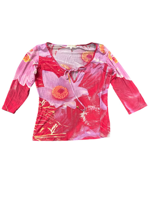 Roberto Cavalli Flowers Pink Mid Sleeves Top
