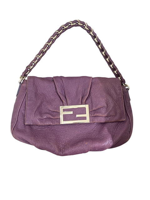 Fendi Purple Leather Gold Logo Shoulder Bag