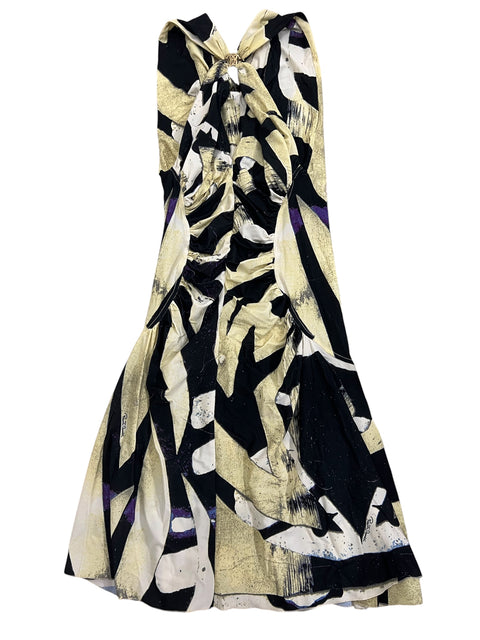 Roberto Cavalli Yellow Black Print Dress