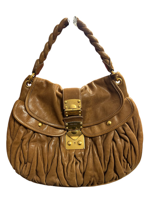 Miu Miu Camel Leather Shoulder Bag