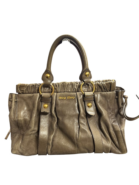 Miu Miu Khaki Leather Vitello Bag