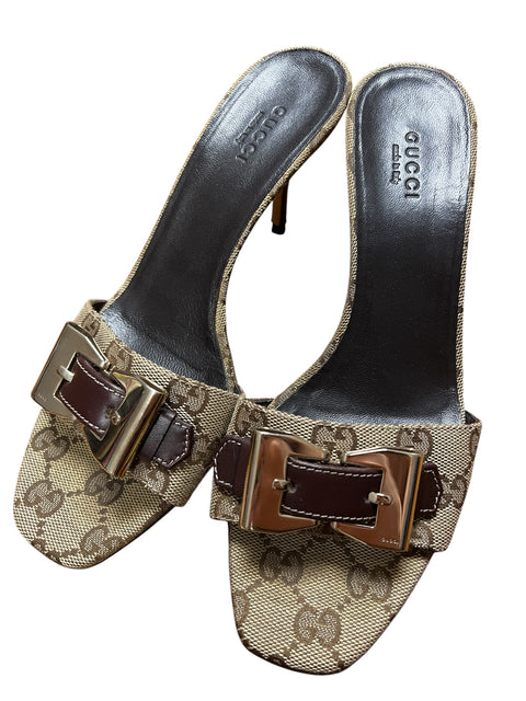 Gucci Beige Mono Belt Mule