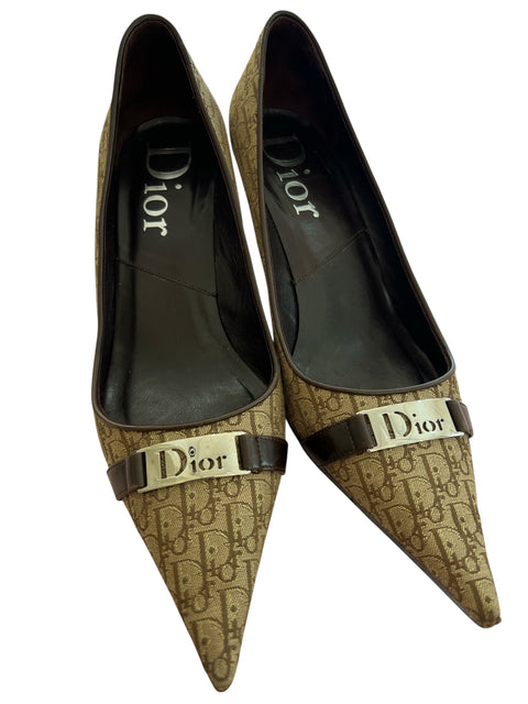 Dior Beige Brown Canvas Mono Heels T38