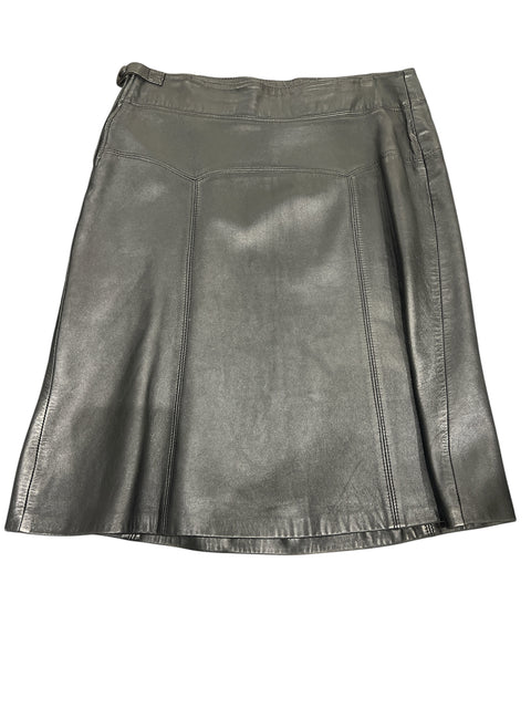 Vintage Black Leather Mid Skirt
