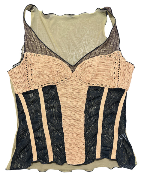 Vintage Knit Mesh Beige Top