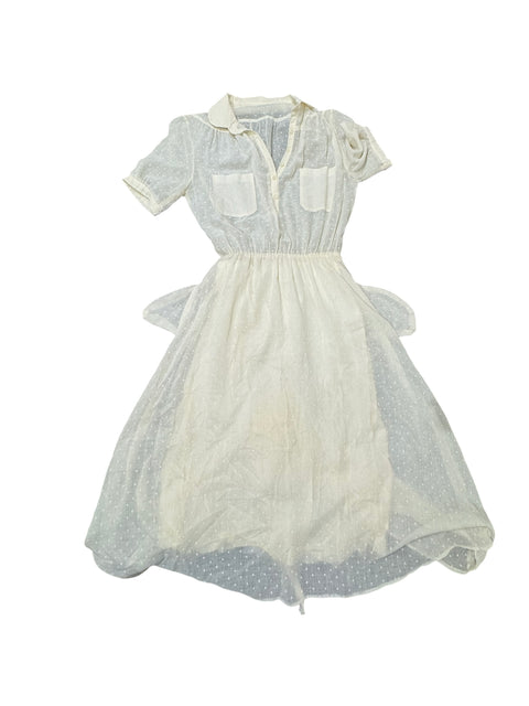 Vintage Long Beige Dot Dress