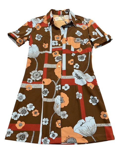 Dolce & Gabbana Brown Blue Flower Print Dress