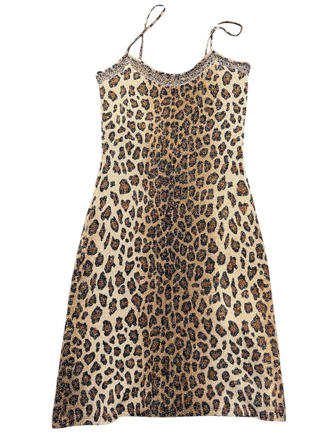 Blumarine Knit Leopard Print Gold Dress