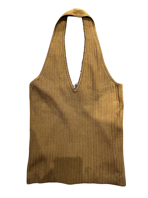 DKNY Brown Knit Pearl Neck Top